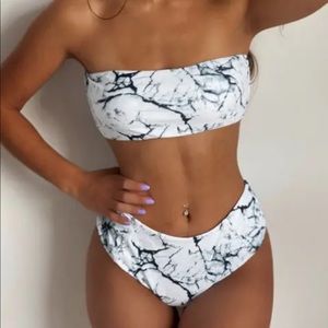 Marble Print Bandeau Bikini